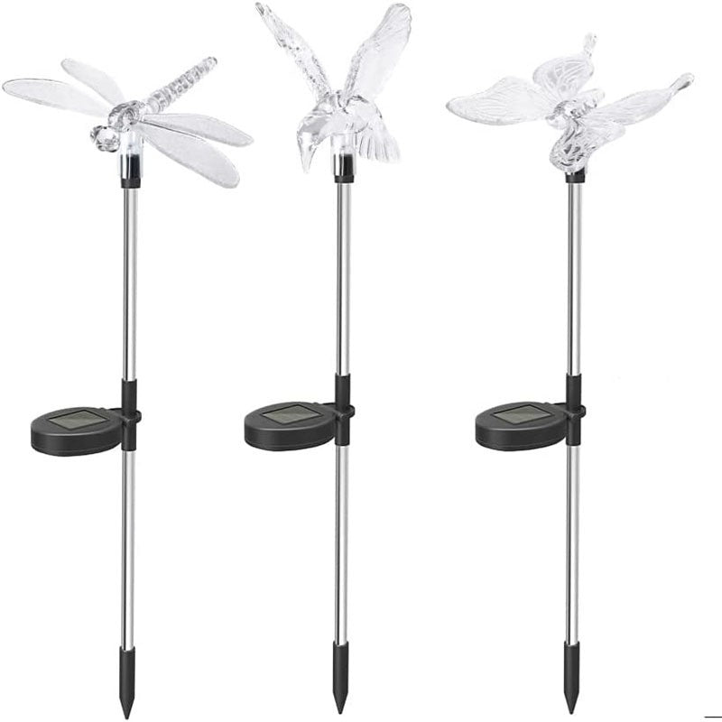Set 3 Lampi Solare LED tip pasare-fluture-libelula, Inaltime 43 cm, Vivimall, Multicolor - vivimall.ro