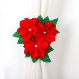 Decoratiune pentru perdea/draperie cu tematica de Craciun Vivimall, model floare Craciunita, material texit si poliester, 31 cm, cu snur, rosu - vivimall.ro