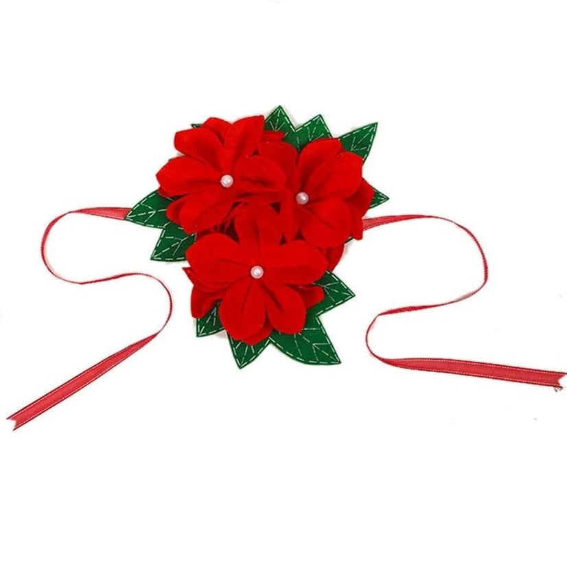 Decoratiune pentru perdea/draperie cu tematica de Craciun Vivimall, model floare Craciunita, material texit si poliester, 31 cm, cu snur, rosu - vivimall.ro