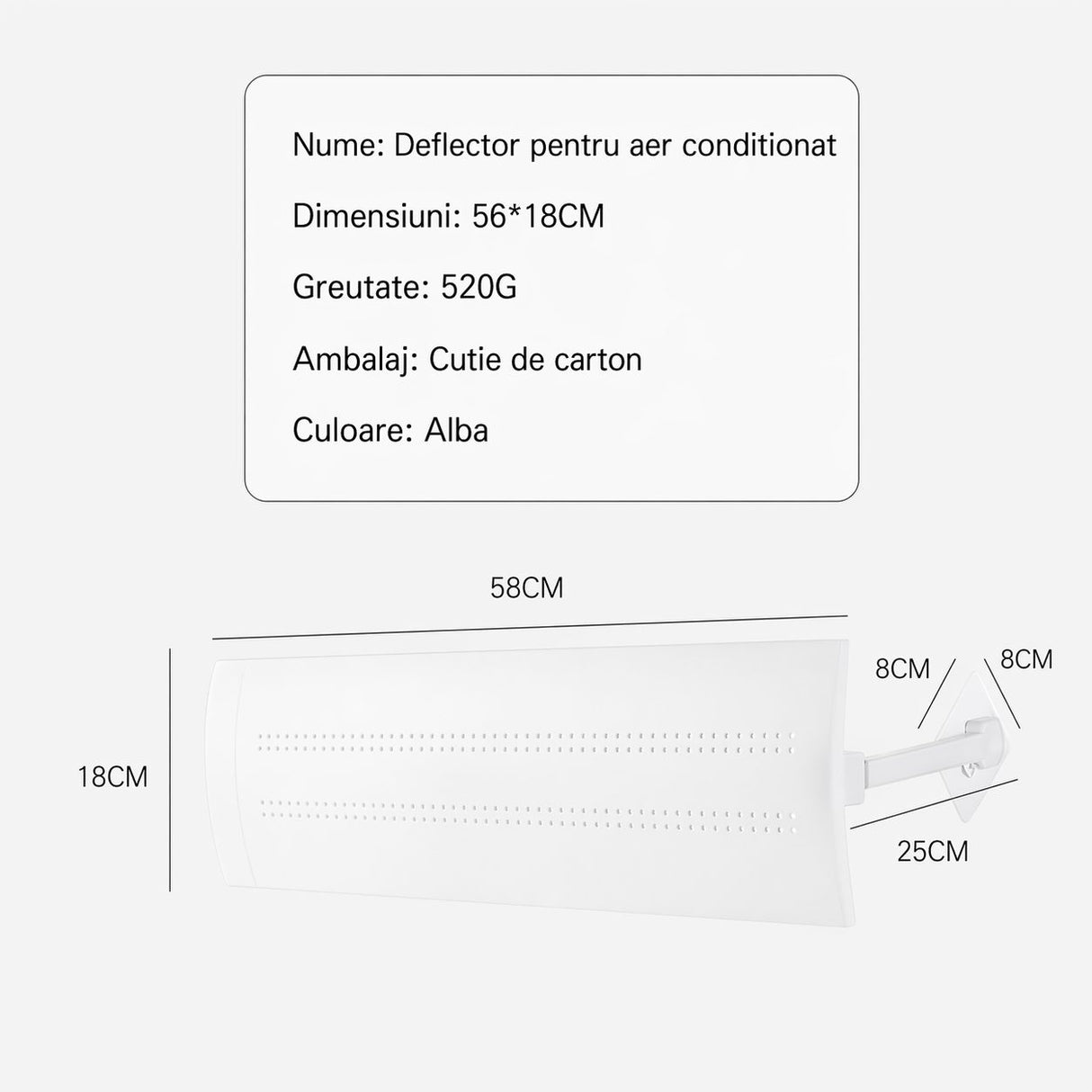 Deflector pentru Aer Conditionat, Flippy, Model S cu Trei Panouri, Capac pentru Directionarea Fluxului de Aer si Reducerea Curentului Direct - vivimall.ro
