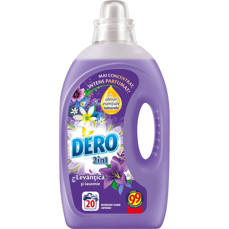 Detergent Lichid pentru Rufe, DERO, 2in1 Lavanda Iasomie, 1 L, 20 Spalari - vivimall.ro
