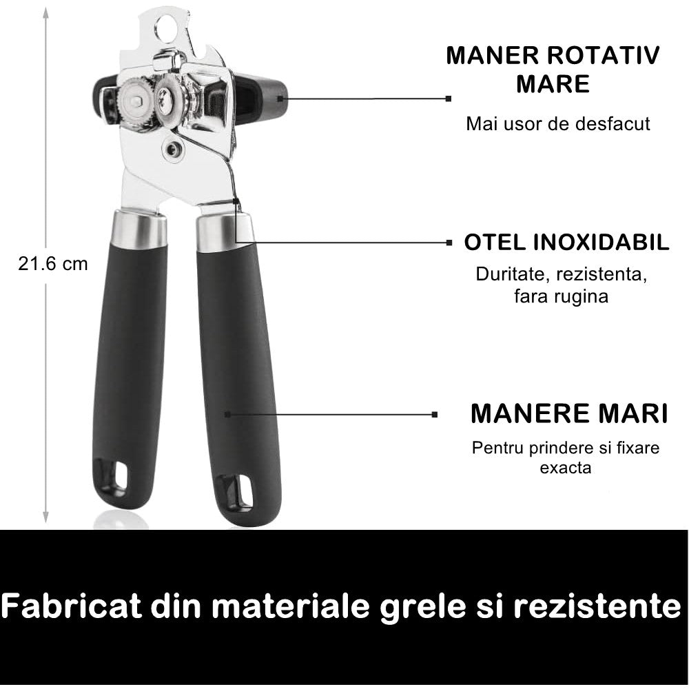 Desfacator de conserve multifunctional Vivimall, Otel inoxidabil, Maner antialunecare, ergonomic, rezistent la rugina, usor de utilizat, 21.6 x 6 cm, argintiu - vivimall.ro