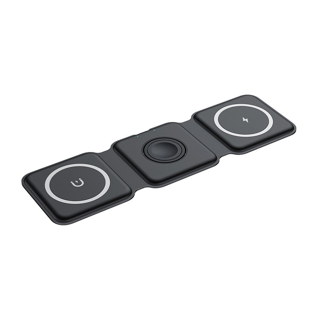 Incarcator Wireless Magnetic/Pliabil 3in1, Vivimall, Multifunctional de Birou, 15W, Compatibil cu iOS/Android, 25 x 7.5 x 1 cm, Negru - vivimall.ro