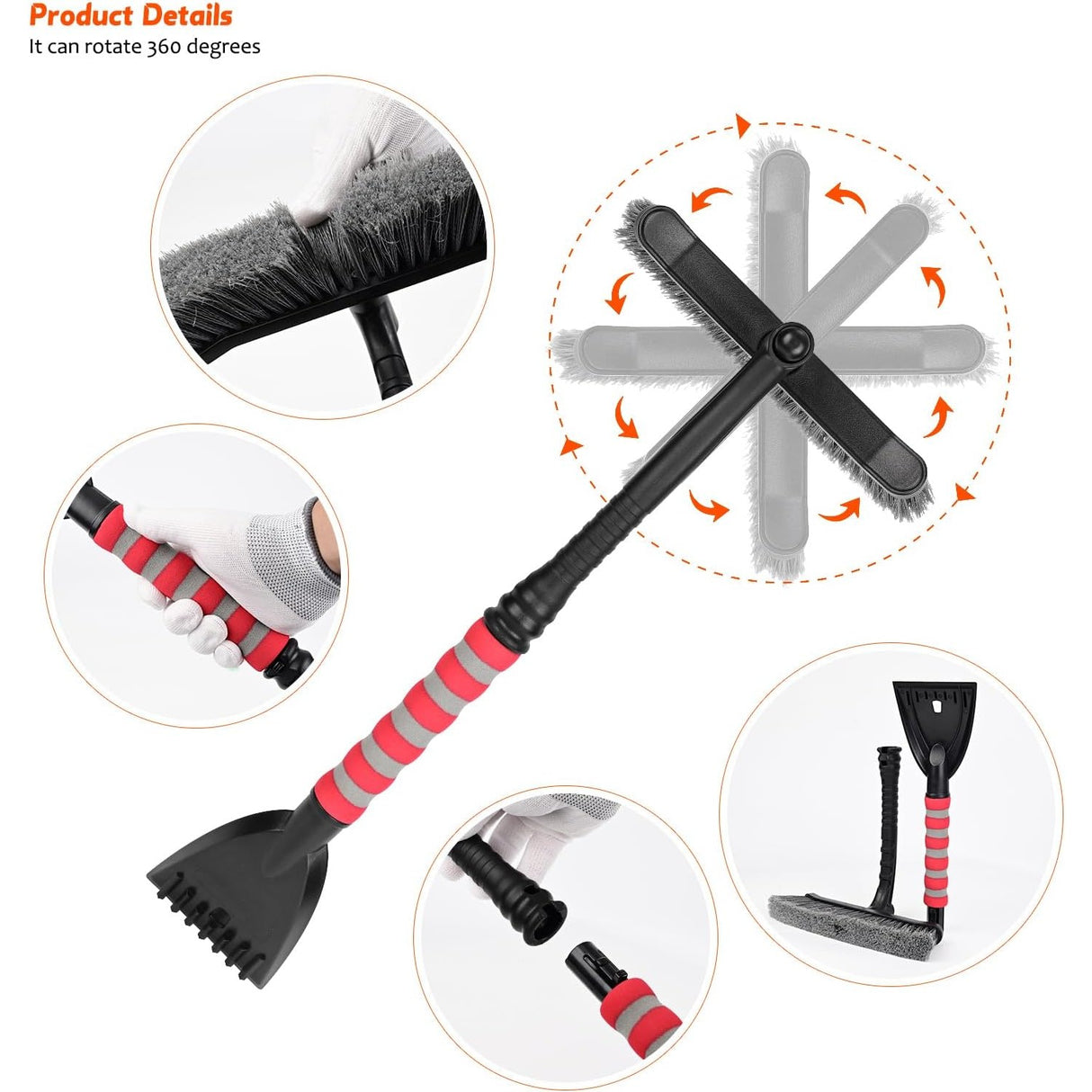 Perie De Zapada Cu Racleta Pentru Masina Rosie | SnowGrip - vivimall.ro