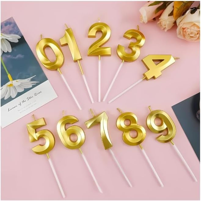 Lumanare Cifra 5, Flippy, Model Diamond, 5 x 3.4 cm, Auriu - vivimall.ro