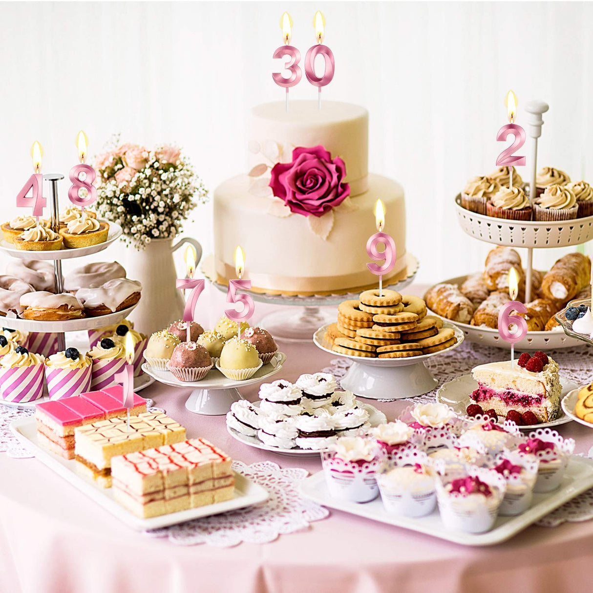 Lumanare Cifra 1, Flippy, Model Diamond, 5 x 3.4 cm, Roz - vivimall.ro