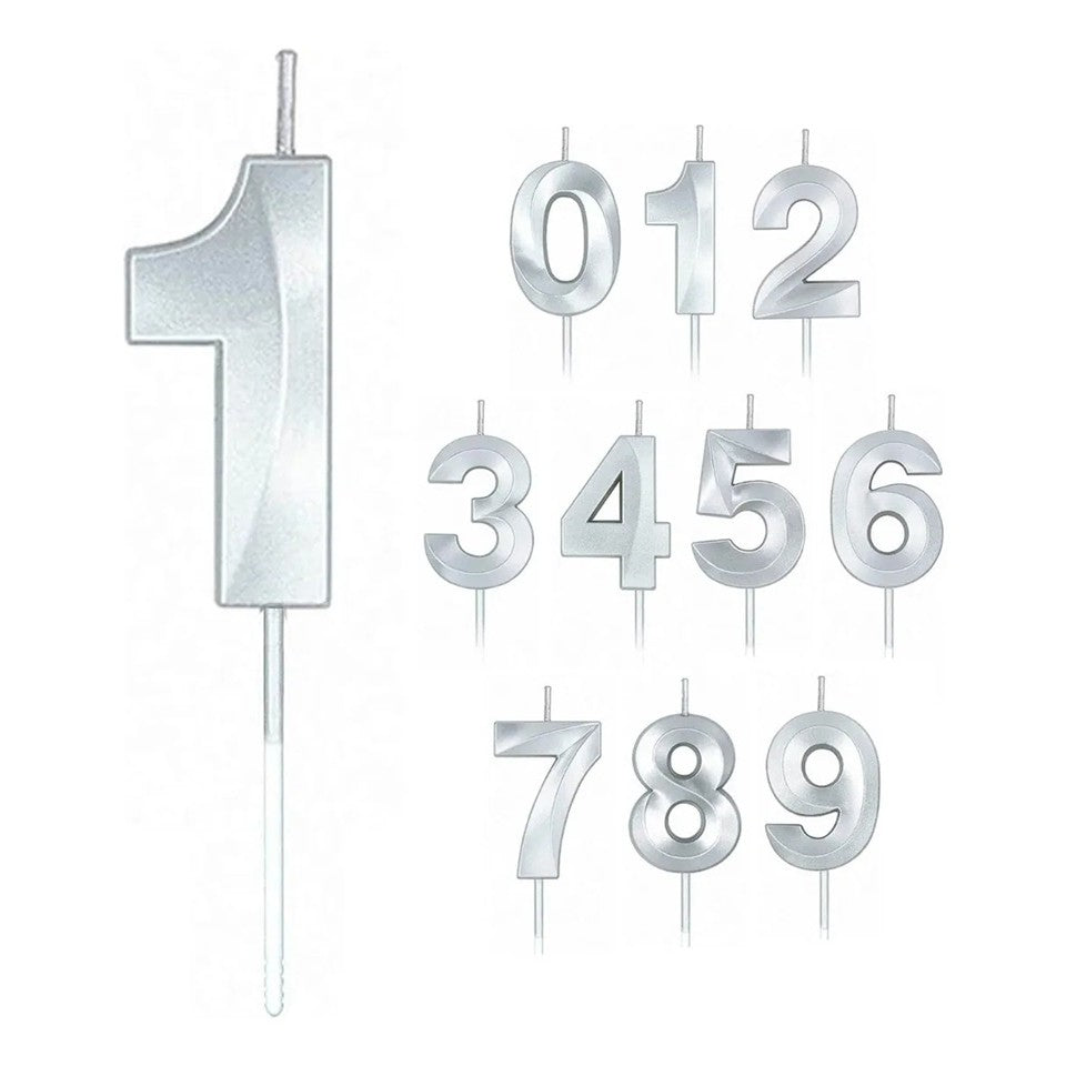 Lumanare Cifra 1, Flippy, Model Diamond, 5 x 3.4 cm, Argintiu - vivimall.ro