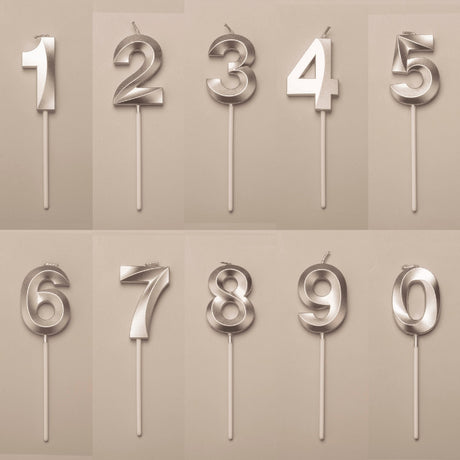 Lumanare Cifra 4, Flippy, Model Diamond, 5 x 3.4 cm, Argintiu - vivimall.ro