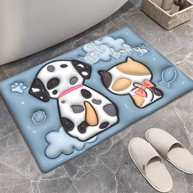 Covor de Baie, Vivimall, 3D, din Spuma, Antialunecare, Absorbant, 40 x 60 cm, Model Catel si Pisica, Multicolor - vivimall.ro