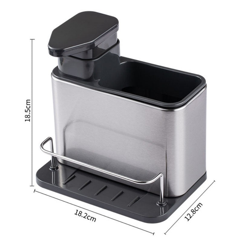 Dispenser Multifunctional, Vivimall, Dozator pentru Detergent, pentru Sapun Lichid, Dezinfectant, cu Suport pentru Ustensile, 18.5 x 18 x 12.8 cm Negru - vivimall.ro