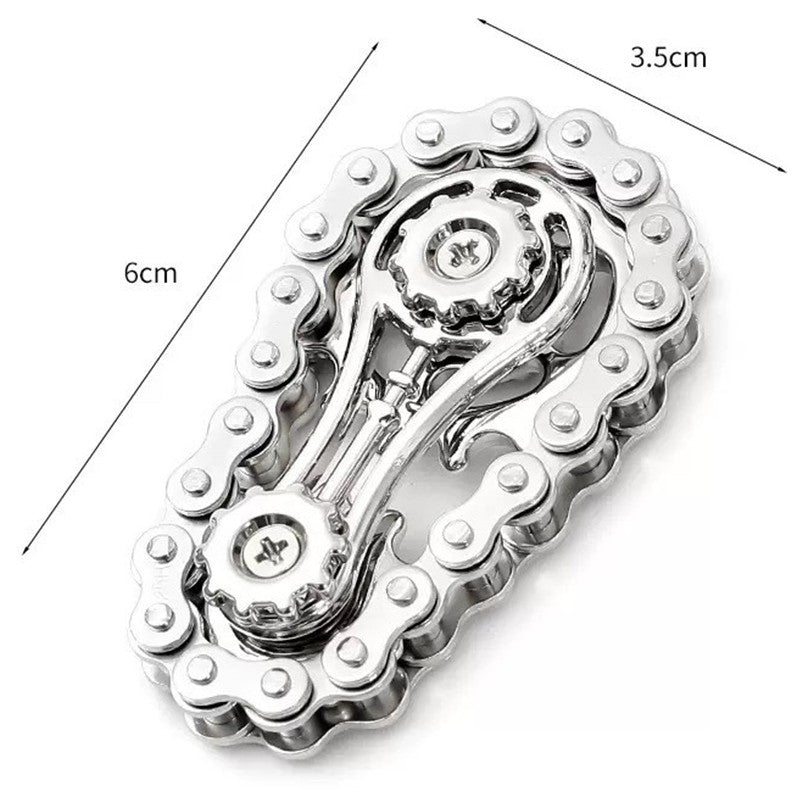 Jucarie Fidget Spinner Premium Anti Stres, Vivimall, Giroscop din Aliaj, Jucarie din Metal de decompresie, forma Lant de Angrenaj de Bicicleta, 6 x 3.5 cm, Argintiu - vivimall.ro