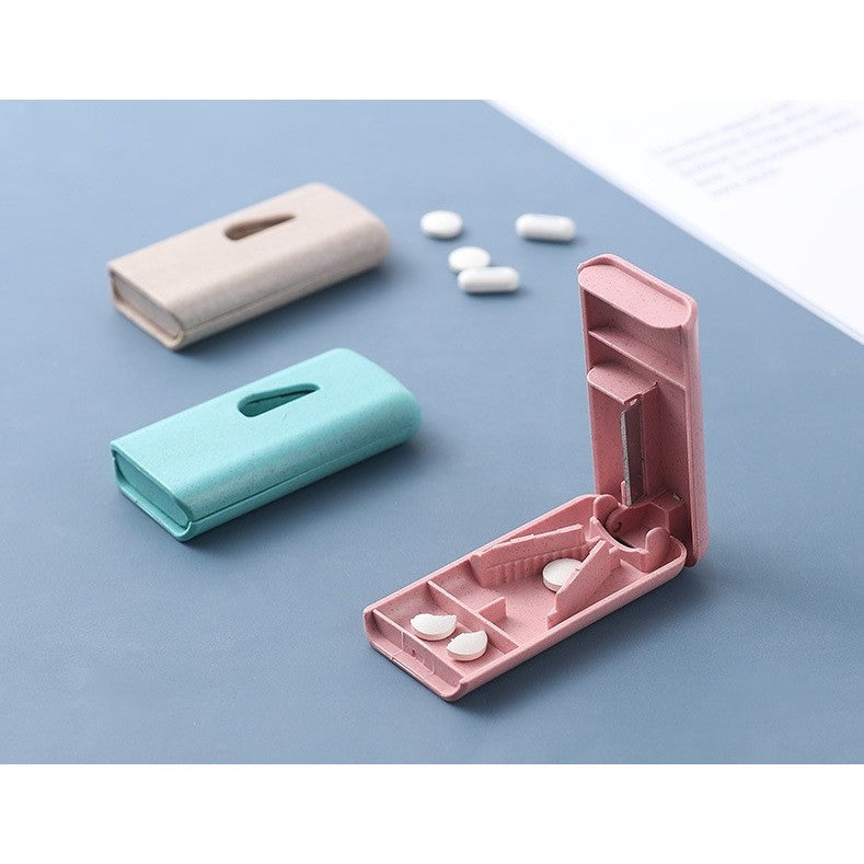 Dispozitiv taiere si depozitare medicamente, Vivimall, Albastru, Plastic, 8 x 4 x 1.8 cm - vivimall.ro