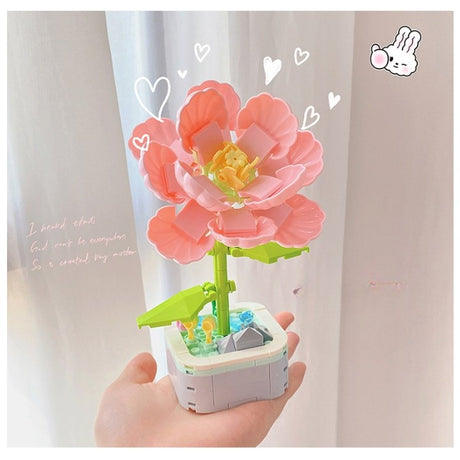 Set de Constructie Trandafir in Ghiveci, Vivimall, 4 Ani, Ornament Creativ, 16x6.2 cm, Roz - vivimall.ro