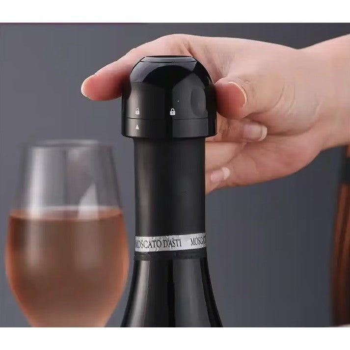 Dop de Etansare a Sticlei de Prosseco/Sampanie, Vivimall, Rotativ, On-Off, Silicon, Reutilizabil, Usor de Depozitat si Folosit, 3.3 x 3.3 x 3.3 cm, Negru - vivimall.ro