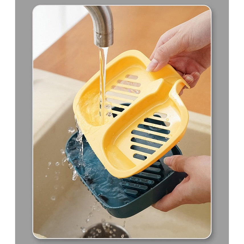 Savoniera Dubla, Vivimall, Sistem de Scurgere a Apei, din ABS, 14.5 x 18 x 3 cm, Albastru/Galben - vivimall.ro