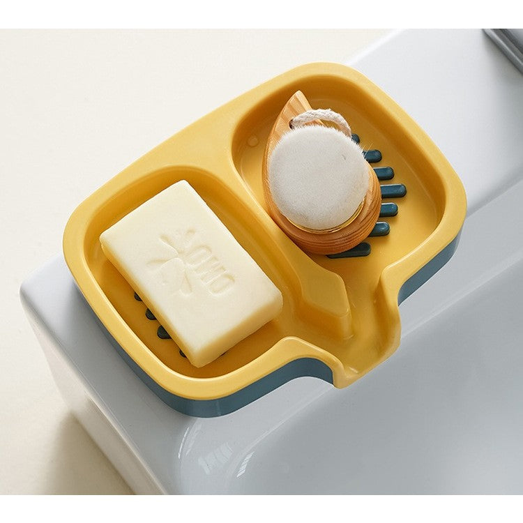 Savoniera Dubla, Vivimall, Sistem de Scurgere a Apei, din ABS, 14.5 x 18 x 3 cm, Albastru/Galben - vivimall.ro