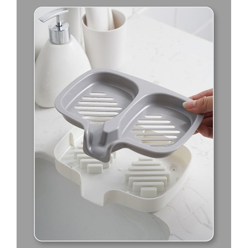 Savoniera Dubla, Vivimall, Sistem de Scurgere a Apei, din ABS, 14.5 x 18 x 3 cm, Alb/Gri - vivimall.ro