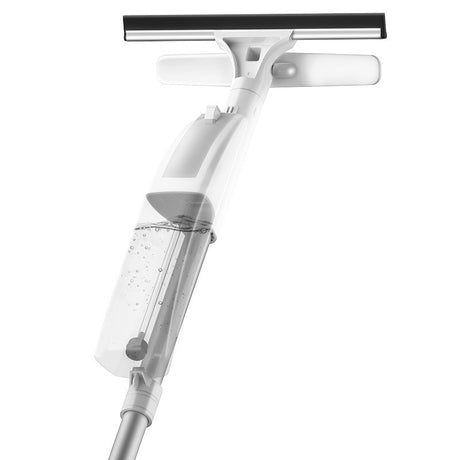 Stergator de Geamuri Vivimall, cu Doua Fete, Tija Telescopica, cu Recipient de Lichid, Laveta din Microfibra, Racleta Silicon, 120 cm, Alb - vivimall.ro