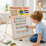Tabla Educativa Magnetica cu Doua Fete, Flippy, Cadru din Lemn, Abac, Ceas, Litere, Cifre si Semne Matematice, Reglabila pe Inaltime, 52x36 cm - vivimall.ro