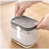 Dozator Vivimall, Dispenser 2 in 1 pentru Detergent Lichid de Vase sau pentru Obiecte Sanitare cu Suport pentru Burete de Bucatarie , 8.6 x 14.5 x 10 cm, capacitate 300 ml, alb - vivimall.ro