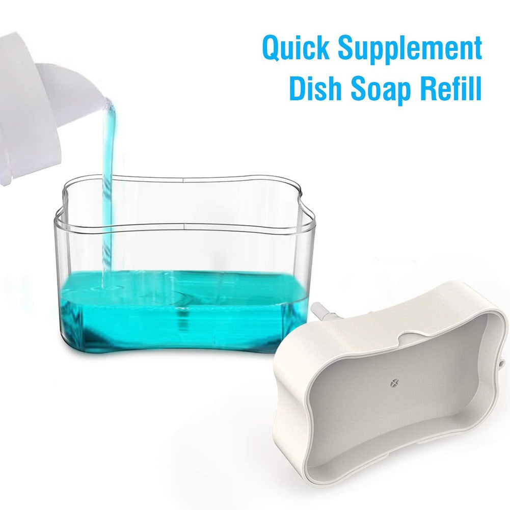 Dozator Dispenser 2 In 1 Pentru Detergent Lichid De Vase Sau Pentru Obiecte Sanitare Cu Suport Pentru Burete De Bucatarie,14 X 10.5 X 10 Cm, Capacitate 380 Ml - vivimall.ro