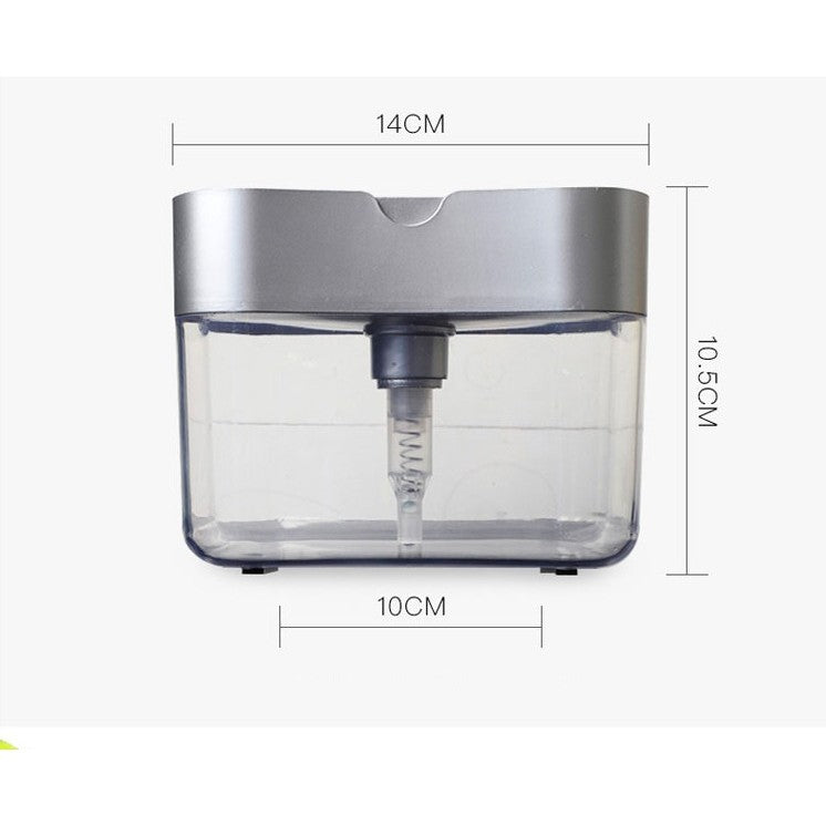 Dozator Dispenser 2 In 1 Pentru Detergent Lichid De Vase Sau Pentru Obiecte Sanitare Cu Suport Pentru Burete De Bucatarie,14 X 10.5 X 10 Cm, Capacitate 380 Ml - vivimall.ro