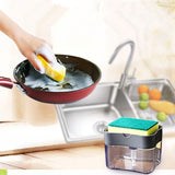 Dozator Dispenser 2 In 1 Pentru Detergent Lichid De Vase Sau Pentru Obiecte Sanitare Cu Suport Pentru Burete De Bucatarie,14 X 10.5 X 10 Cm, Capacitate 380 Ml - vivimall.ro