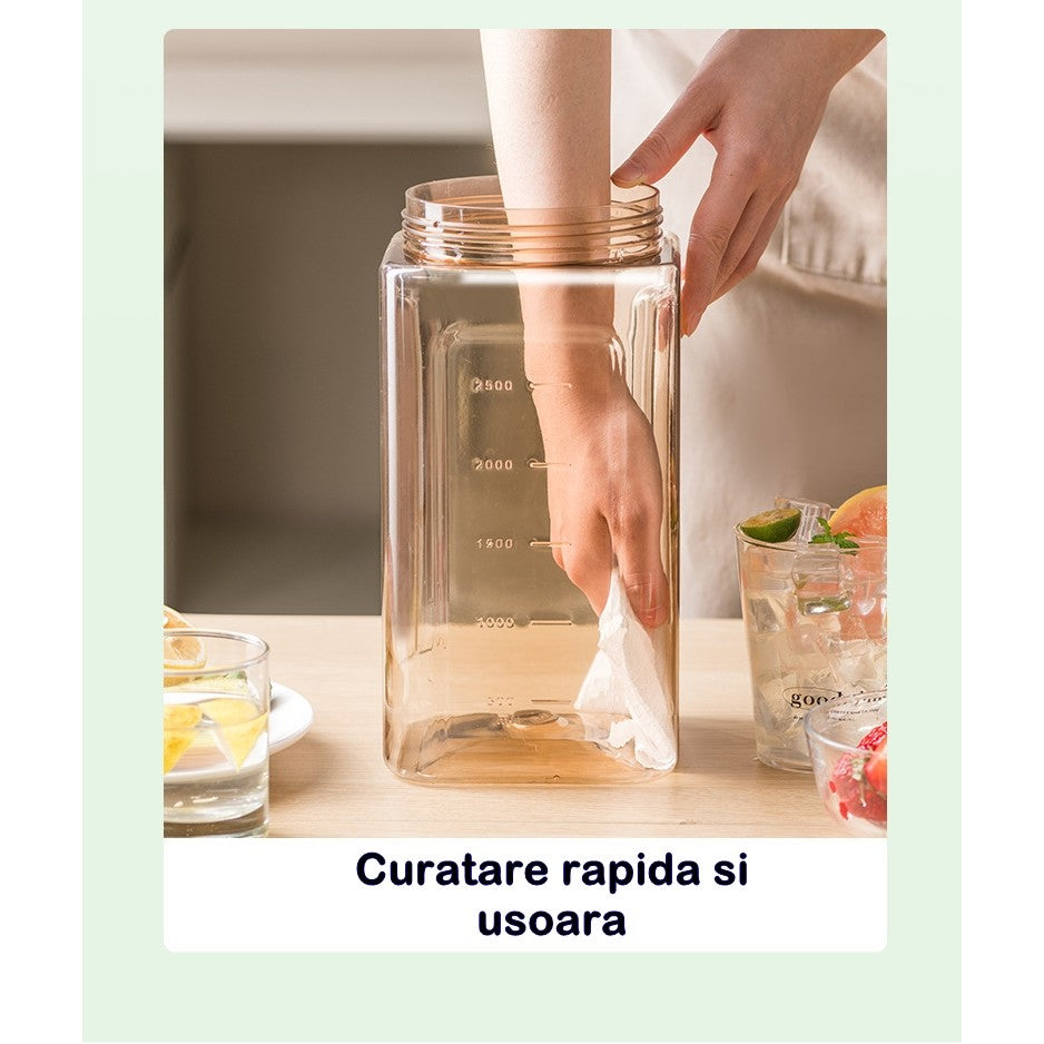 Dozator portabil pentru bauturi Vivimall, 3.5 litri, capac etans, duza deschidere/inchidere, recipent din plastic, gradat, filtru, maner, 29.7 x 14.1 x 14.4 cm, pentru diverse bauturi, alb - vivimall.ro