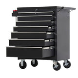 Dulap Mobil pentru Scule, Flippy, 7 Sertare, cu Incuietoare, pe Roti cu Frana, Maner Lateral, 61.5 x 33 x 79 cm, Negru - vivimall.ro