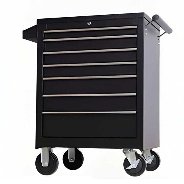 Dulap Mobil pentru Scule, Flippy, 7 Sertare, cu Incuietoare, pe Roti cu Frana, Maner Lateral, 61.5 x 33 x 79 cm, Negru - vivimall.ro