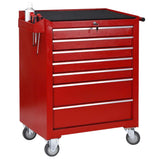 Dulap Mobil pentru Scule, Flippy, Carucior Profesional cu 7 Sertare, Incuietoare si Roti cu Frana, Blat de Lucru Anti-alunecare, 91 x 68 x 46 cm, Rosu/Negru - vivimall.ro