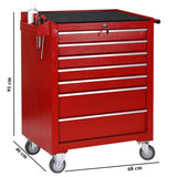 Dulap Mobil pentru Scule, Flippy, Carucior Profesional cu 7 Sertare, Incuietoare si Roti cu Frana, Blat de Lucru Anti-alunecare, 91 x 68 x 46 cm, Rosu/Negru - vivimall.ro