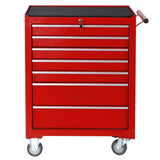 Dulap Mobil pentru Scule, Flippy, Carucior Profesional cu 7 Sertare, Incuietoare si Roti cu Frana, Blat de Lucru Anti-alunecare, 91 x 68 x 46 cm, Rosu/Negru - vivimall.ro