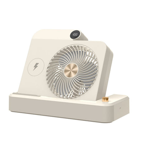 Ventilator 2in1, Flippy, Functie Incarcare Telefon Wireless, 100 Trepte de Viteza, 2400 mAh, 5V, 2A, 25 x 16.5 x 24 cm, Bej - vivimall.ro