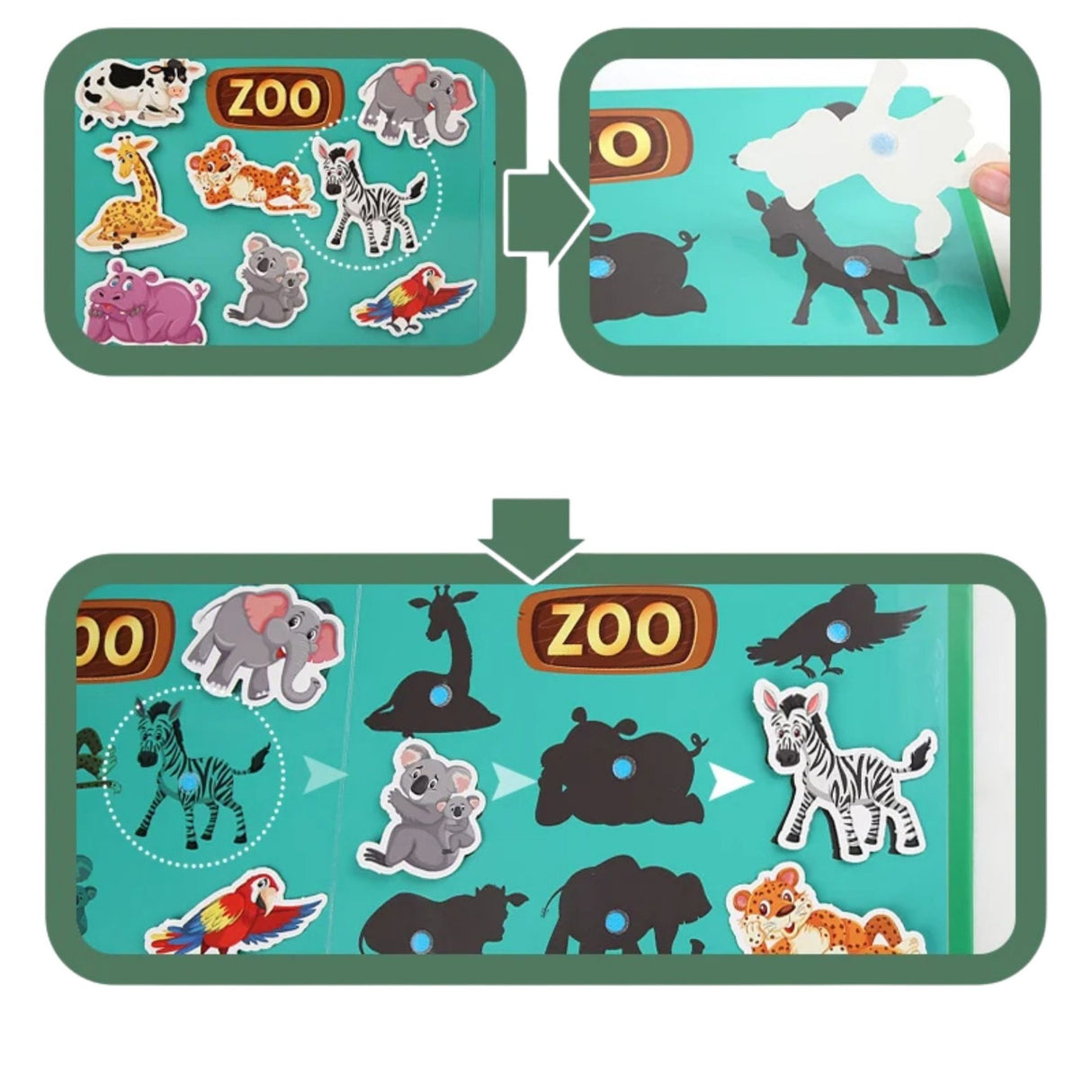 Carte Educativa cu Stickere Reutilizabile, Flippy, Quiet Book Senzoriala cu Pagini Interactive, Puzzle, Joc Montessori, Seria ''Lumea Animalelor'', Dezvolta Motricitatea Fina si Logica, Quiet Book pentru Invatare Timpurie, 3 ani, Multicolor - vivimall.ro