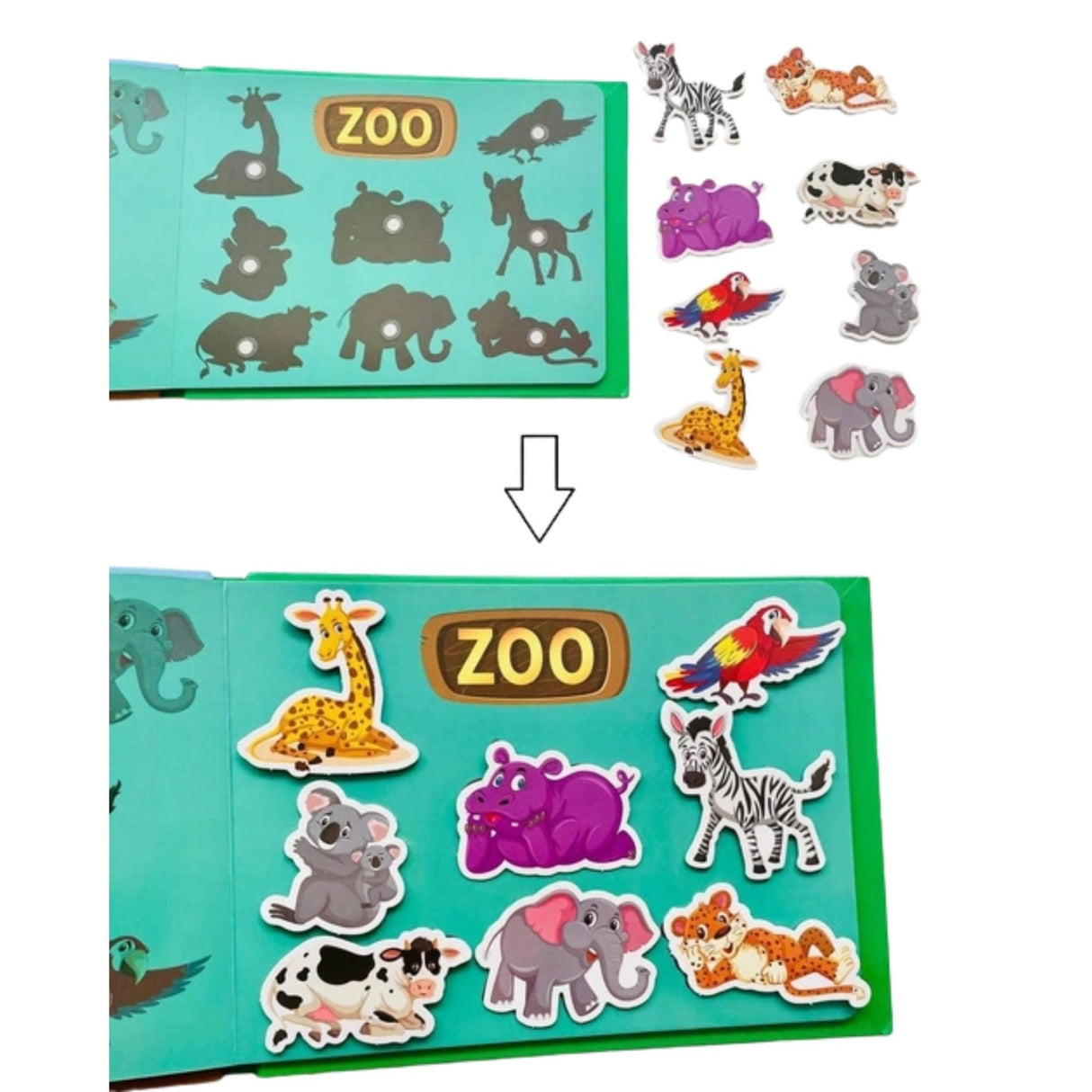 Carte Educativa cu Stickere Reutilizabile, Flippy, Quiet Book Senzoriala cu Pagini Interactive, Puzzle, Joc Montessori, Seria ''Lumea Animalelor'', Dezvolta Motricitatea Fina si Logica, Quiet Book pentru Invatare Timpurie, 3 ani, Multicolor - vivimall.ro