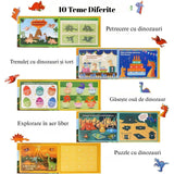 Carte Educativa cu Stickere Reutilizabile, Flippy, Quiet Book Senzoriala cu Pagini Interactive , Joc Montessori, Seria ''Dinozaur'', Dezvolta Motricitatea Fina si Logica, Quiet Book pentru Invatare Timpurie, 3 ani, Multicolor - vivimall.ro