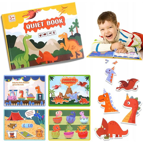 Pagini interactive Quiet Book Flippy Dinozauri cu stickere velcro reutilizabile, detaliu interior