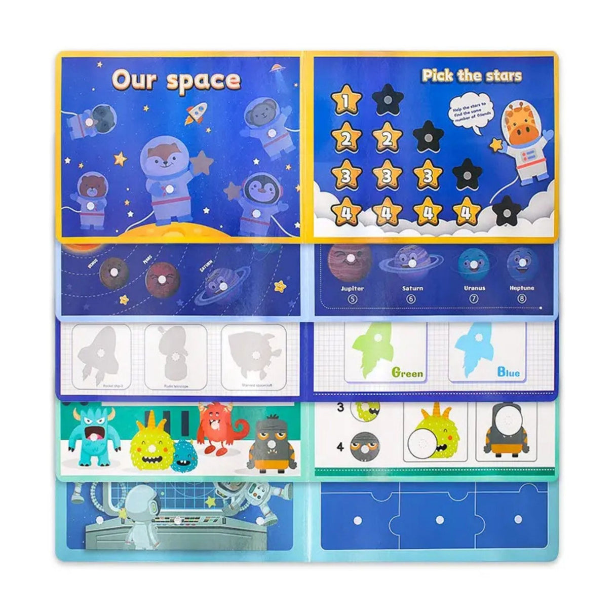 Carte Educativa cu Stickere Reutilizabile, Flippy, Quiet Book Senzoriala cu Pagini Interactive , Joc Montessori, Seria ''Explorarea Spatiului'', Dezvolta Motricitatea Fina si Logica, Quiet Book pentru Invatare Timpurie, 3 ani, Multicolor - vivimall.ro