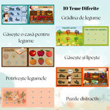 Carte Educativa cu Stickere Reutilizabile, Flippy, Quiet Book Senzoriala cu Pagini Interactive , Joc Montessori, Seria ''Fructe si Legume'', Dezvolta Motricitatea Fina si Logica, pentru Invatare Timpurie, 3 ani, Multicolor - vivimall.ro