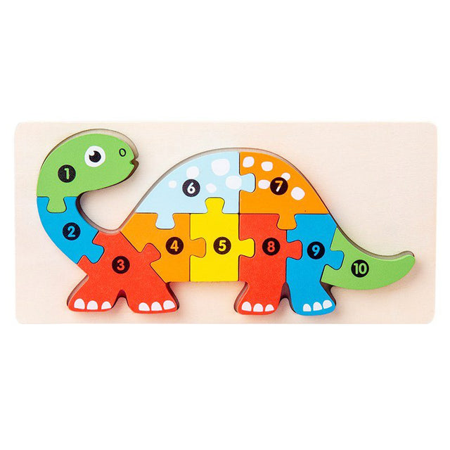 Puzzle din Lemn 3D Montessori, Flippy, Jucarie Educativa pentru Copii, 0-3 Ani, Vopsea Ecologica, Dezvolta Motricitatea Fina, Coordonarea, Logica,  11 Piese, Model Brachiosaurus, Multicolor - vivimall.ro