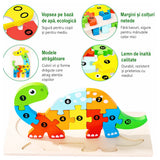 Puzzle din Lemn 3D Montessori, Flippy, Jucarie Educativa pentru Copii, 0-3 Ani, Vopsea Ecologica, Dezvolta Motricitatea Fina, Coordonarea, Logica,  11 Piese, Model Brachiosaurus, Multicolor - vivimall.ro