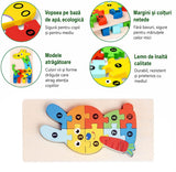 Puzzle din Lemn 3D Montessori, Flippy, Jucarie Educativa pentru Copii, 0-3 Ani, Vopsea Ecologica, Dezvolta Motricitatea Fina, Coordonarea, Logica,  11 Piese, Model Iepure, Multicolor - vivimall.ro
