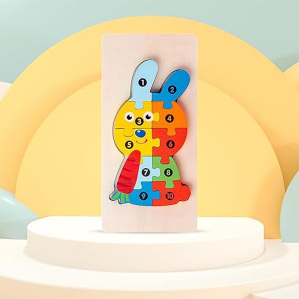 Puzzle din Lemn 3D Montessori, Flippy, Jucarie Educativa pentru Copii, 0-3 Ani, Vopsea Ecologica, Dezvolta Motricitatea Fina, Coordonarea, Logica,  11 Piese, Model Iepure, Multicolor - vivimall.ro