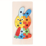 Puzzle din Lemn 3D Montessori, Flippy, Jucarie Educativa pentru Copii, 0-3 Ani, Vopsea Ecologica, Dezvolta Motricitatea Fina, Coordonarea, Logica,  11 Piese, Model Iepure, Multicolor - vivimall.ro