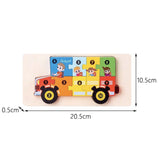 Puzzle din Lemn 3D Montessori, Flippy, Jucarie Educativa pentru Copii, 0-3 Ani, Vopsea Ecologica, Dezvolta Motricitatea Fina, Coordonarea, Logica,  11 Piese, Model Autobuz Scolar, Multicolor - vivimall.ro