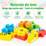 Puzzle din Lemn 3D Montessori, Flippy, Jucarie Educativa pentru Copii, 0-3 Ani, Vopsea Ecologica, Dezvolta Motricitatea Fina, Coordonarea, Logica,  11 Piese, Model Autobuz Scolar, Multicolor - vivimall.ro
