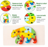 Puzzle din Lemn 3D Montessori, Flippy, Jucarie Educativa pentru Copii, 0-3 Ani, Vopsea Ecologica, Dezvolta Motricitatea Fina, Coordonarea, Logica,  11 Piese, Model Urs, Multicolor - vivimall.ro
