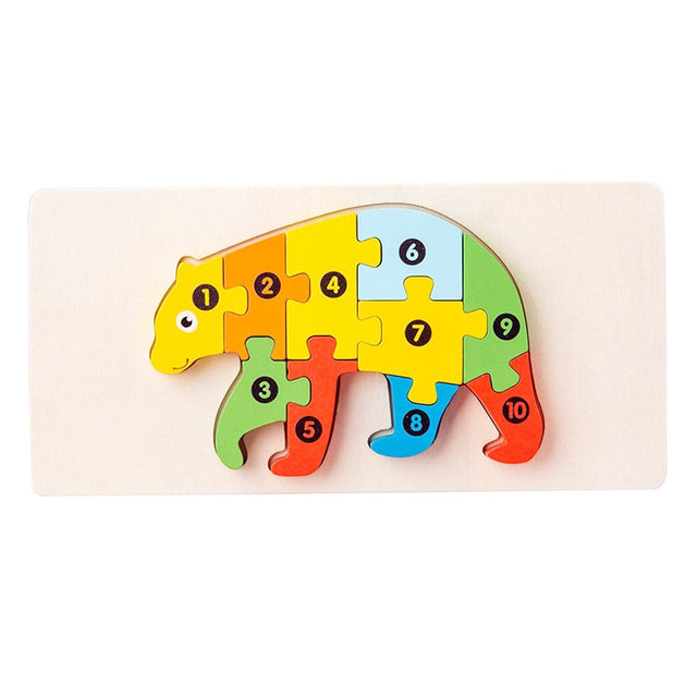 Puzzle din Lemn 3D Montessori, Flippy, Jucarie Educativa pentru Copii, 0-3 Ani, Vopsea Ecologica, Dezvolta Motricitatea Fina, Coordonarea, Logica,  11 Piese, Model Urs, Multicolor - vivimall.ro
