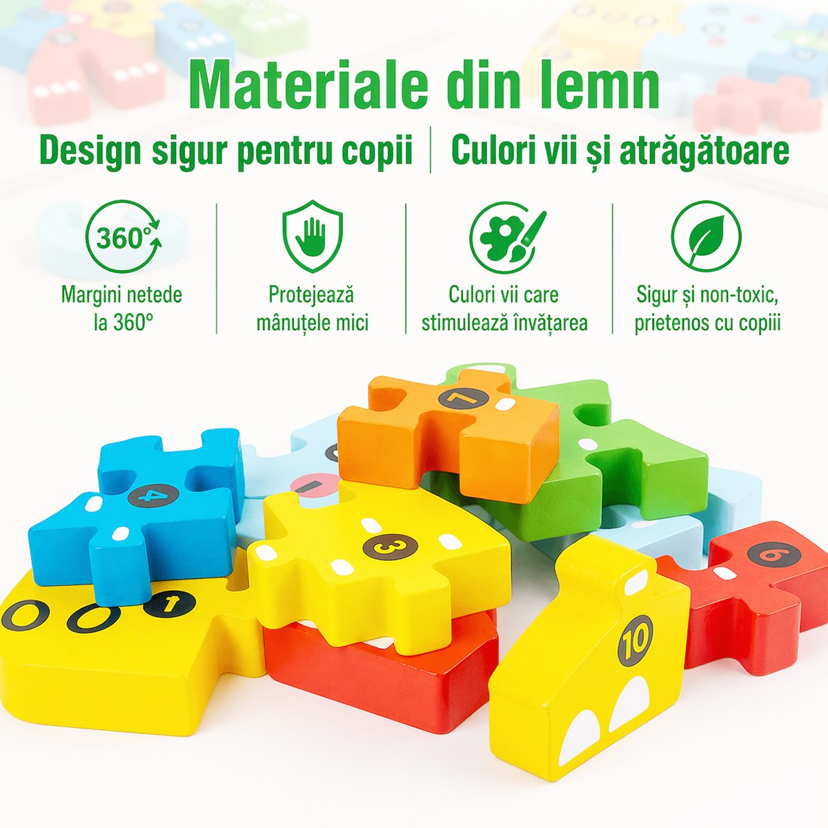 Puzzle din Lemn 3D Montessori, Flippy, Jucarie Educativa pentru Copii, 0-3 Ani, Vopsea Ecologica, Dezvolta Motricitatea Fina, Coordonarea, Logica,  11 Piese, Model Urs, Multicolor - vivimall.ro